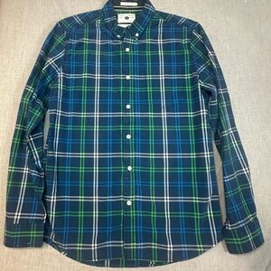 Cactus Man Blue and Lime Plaid Button Down Shirt Sz M